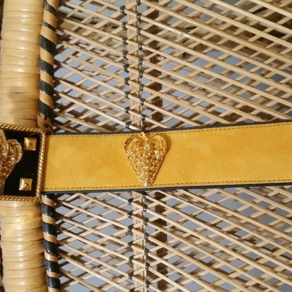 Vtg 90s ESCADA Belt Suede Leather Gold embellished main image 6